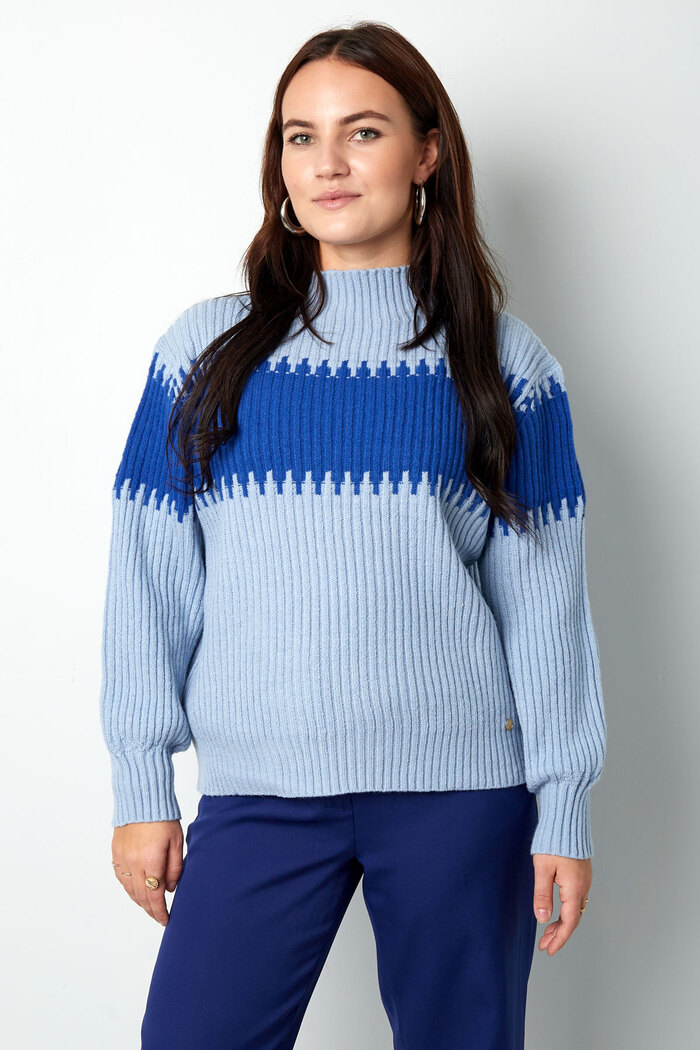 Pull tricoté grandes rayures - bleu Image7